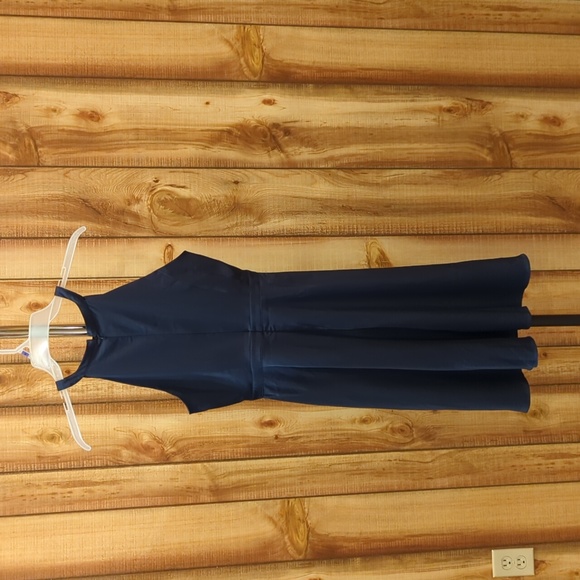 ModCloth Women's Key Hole Front Navy Halter Sleeveless Dress Size 10 Satin like - Picture 3 of 3